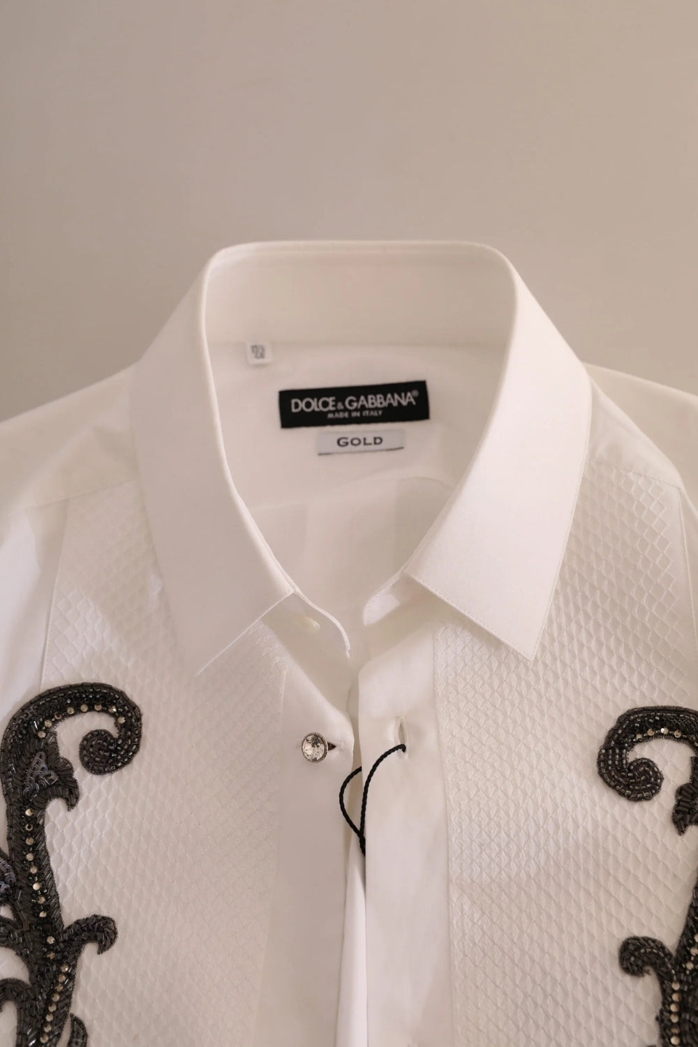Dolce & Gabbana White Tuxedo Slim Fit Baroque Shirt - IT38 | XS - Shirts