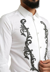 Dolce & Gabbana White Tuxedo Slim Fit Baroque Shirt - IT38 | XS - Shirts