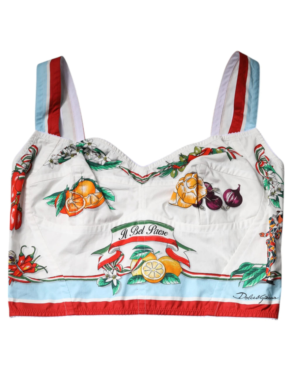 Dolce & Gabbana White Vegetable Print Sweetheart Cropped Top - IT48|XXL - Tank Tops
