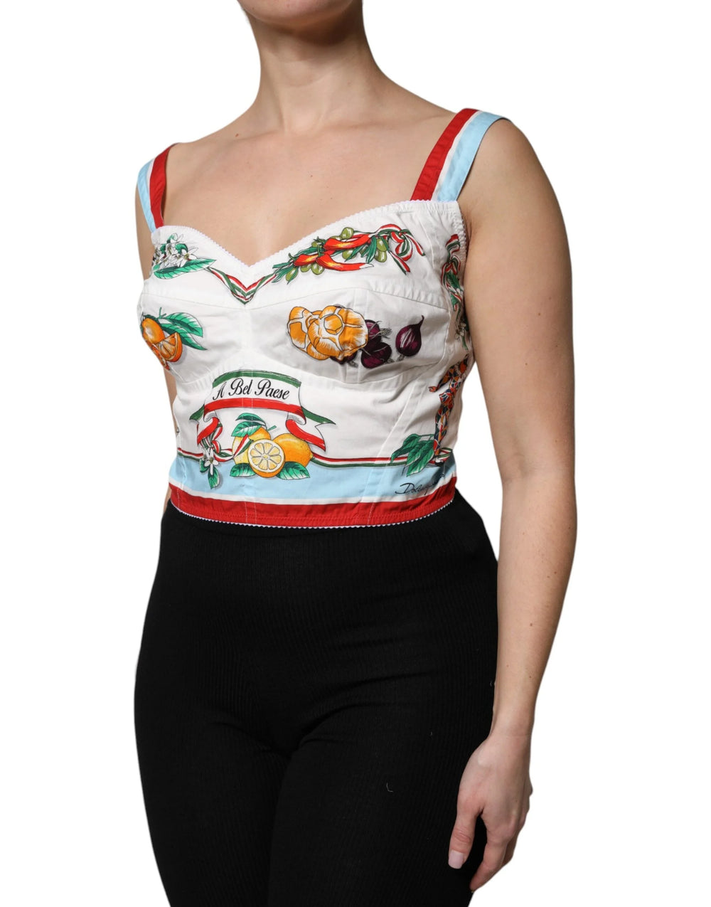 Dolce & Gabbana White Vegetable Print Sweetheart Cropped Top - IT48|XXL - Tank Tops