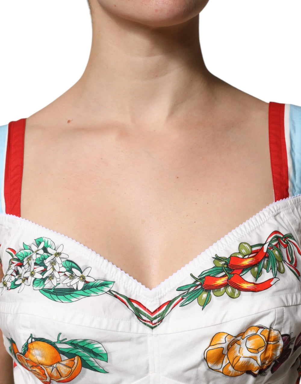 Dolce & Gabbana White Vegetable Print Sweetheart Cropped Top - IT48|XXL - Tank Tops
