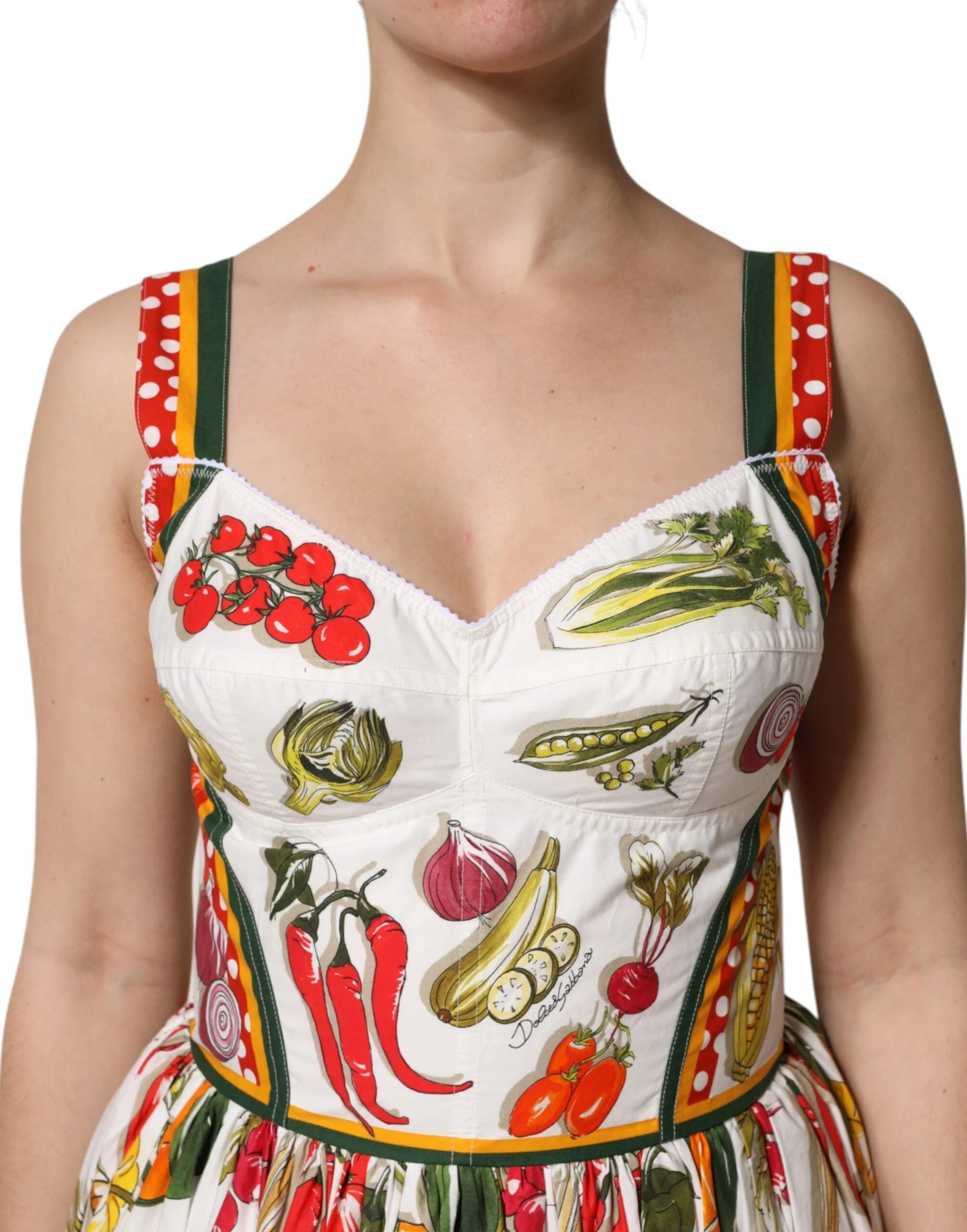 Dolce & Gabbana White Vegetables Sleeveless A-line Dress - Dresses