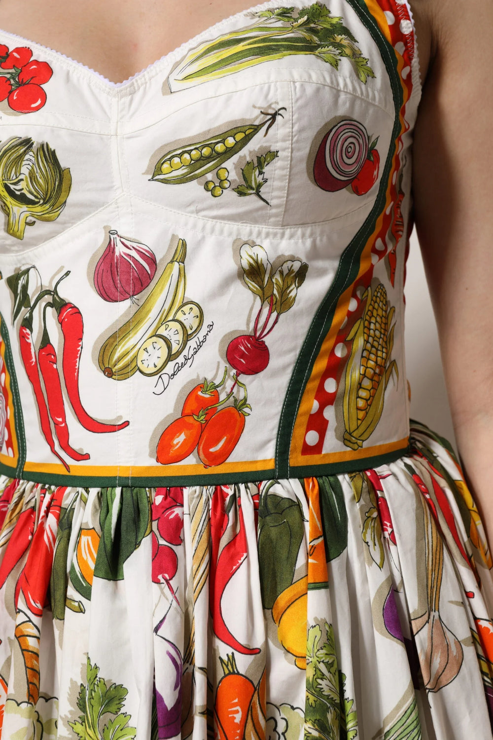 Dolce & Gabbana White Vegetables Sleeveless A-line Dress - Dresses