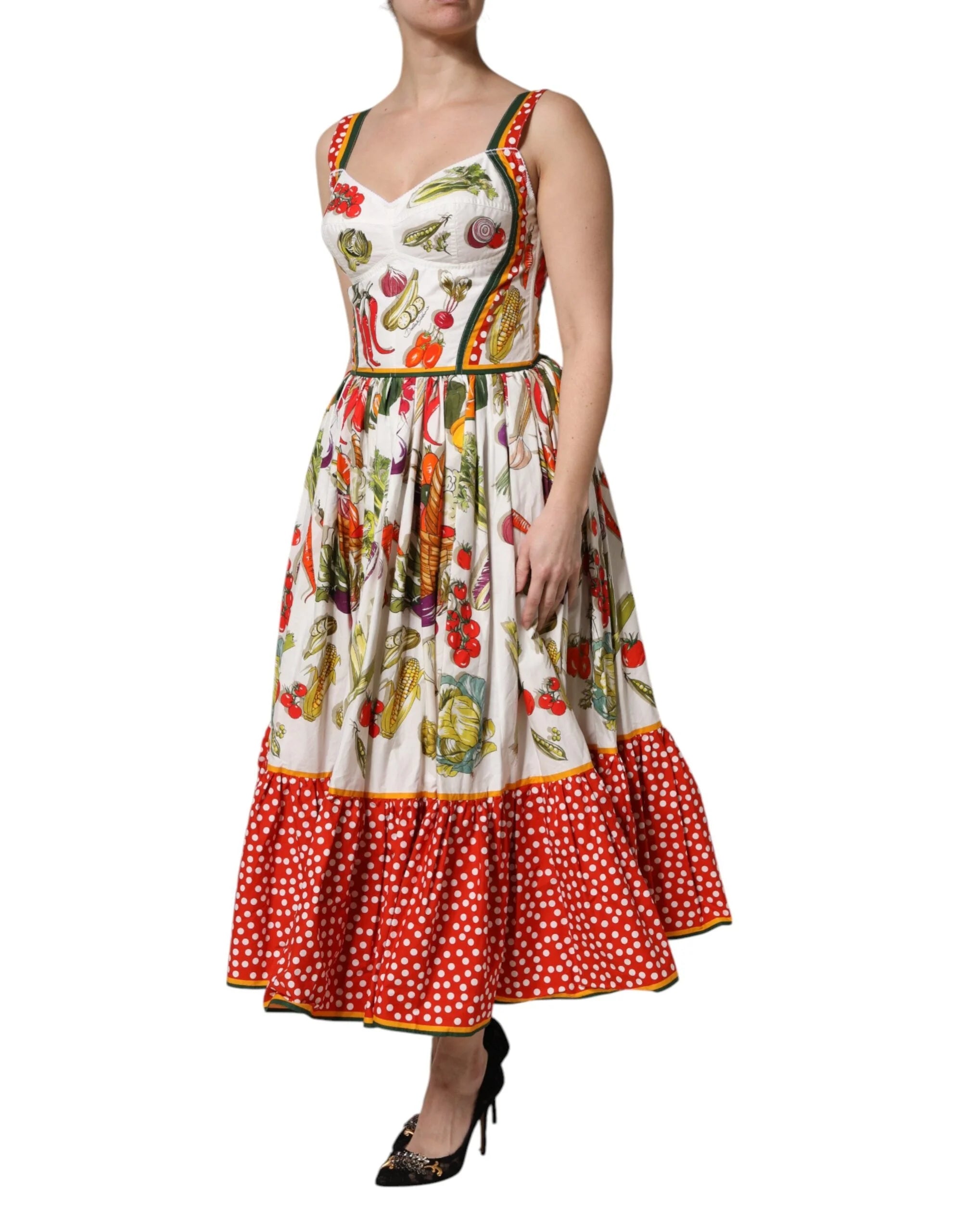 Dolce & Gabbana White Vegetables Sleeveless A-line Dress - Dresses