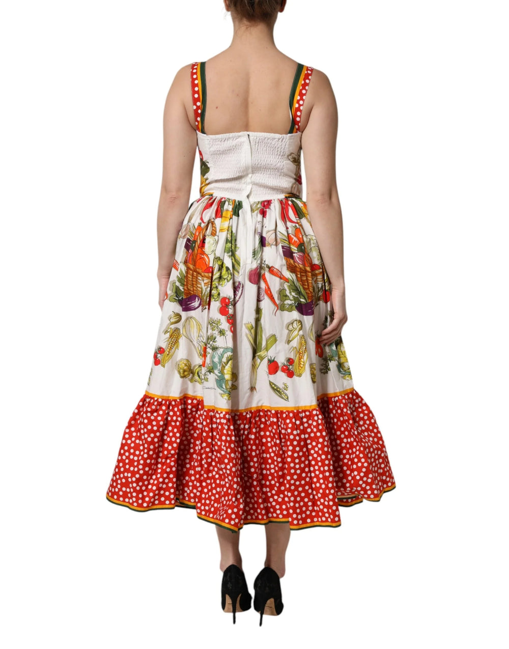 Dolce & Gabbana White Vegetables Sleeveless A-line Midi Dress - IT42|M - Dresses