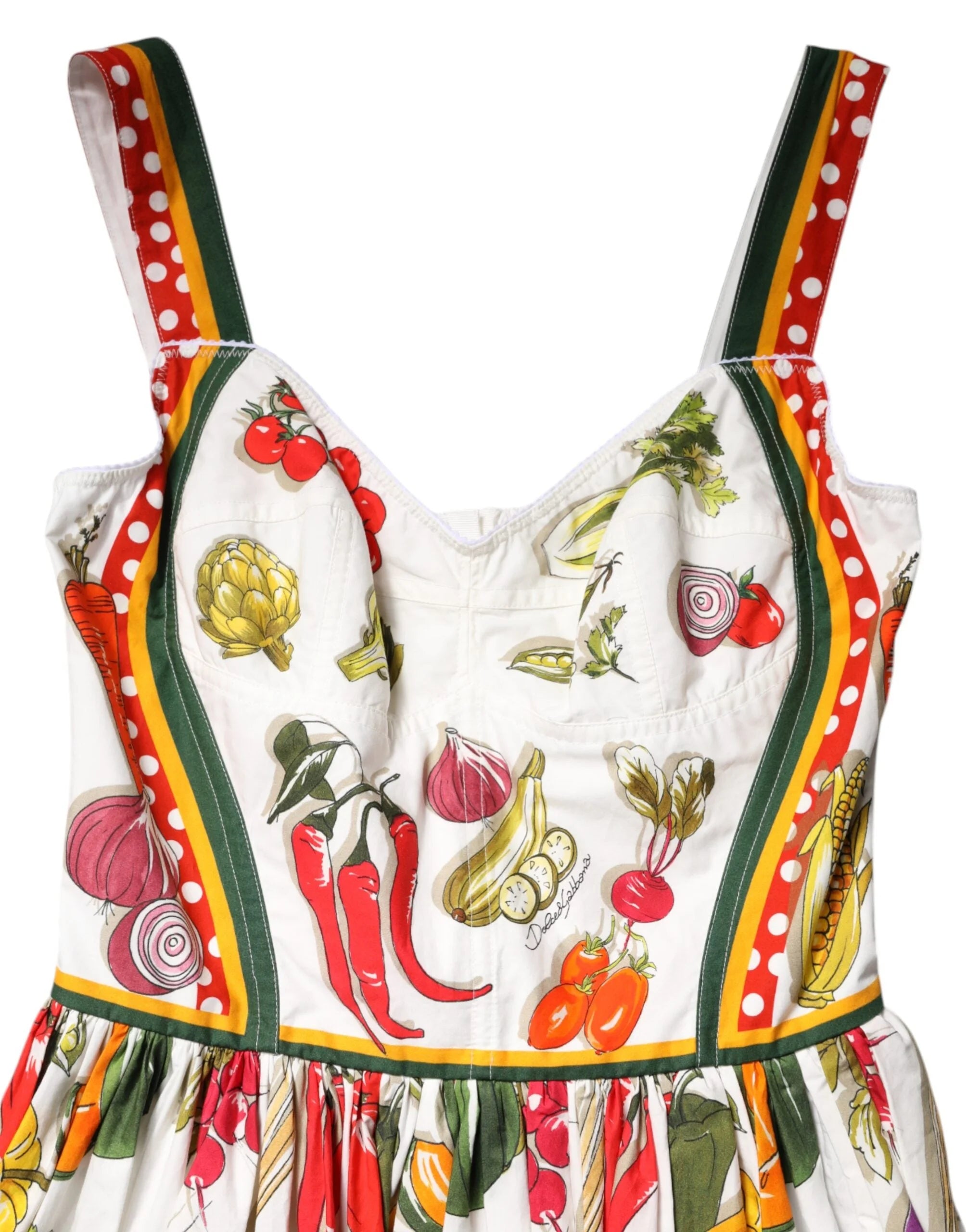 Dolce & Gabbana White Vegetables Sleeveless A-line Midi Dress - IT42|M - Dresses