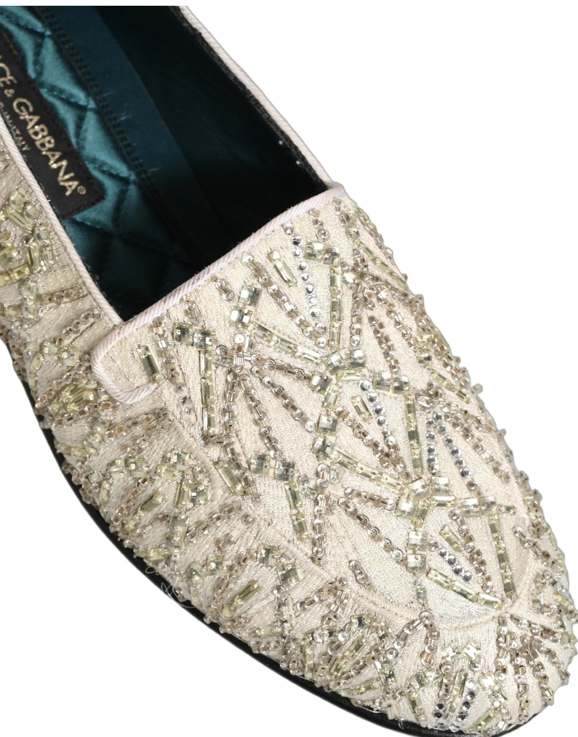 Dolce & Gabbana White Velvet Embroidered Dress Loafers Shoes - EU43/US10