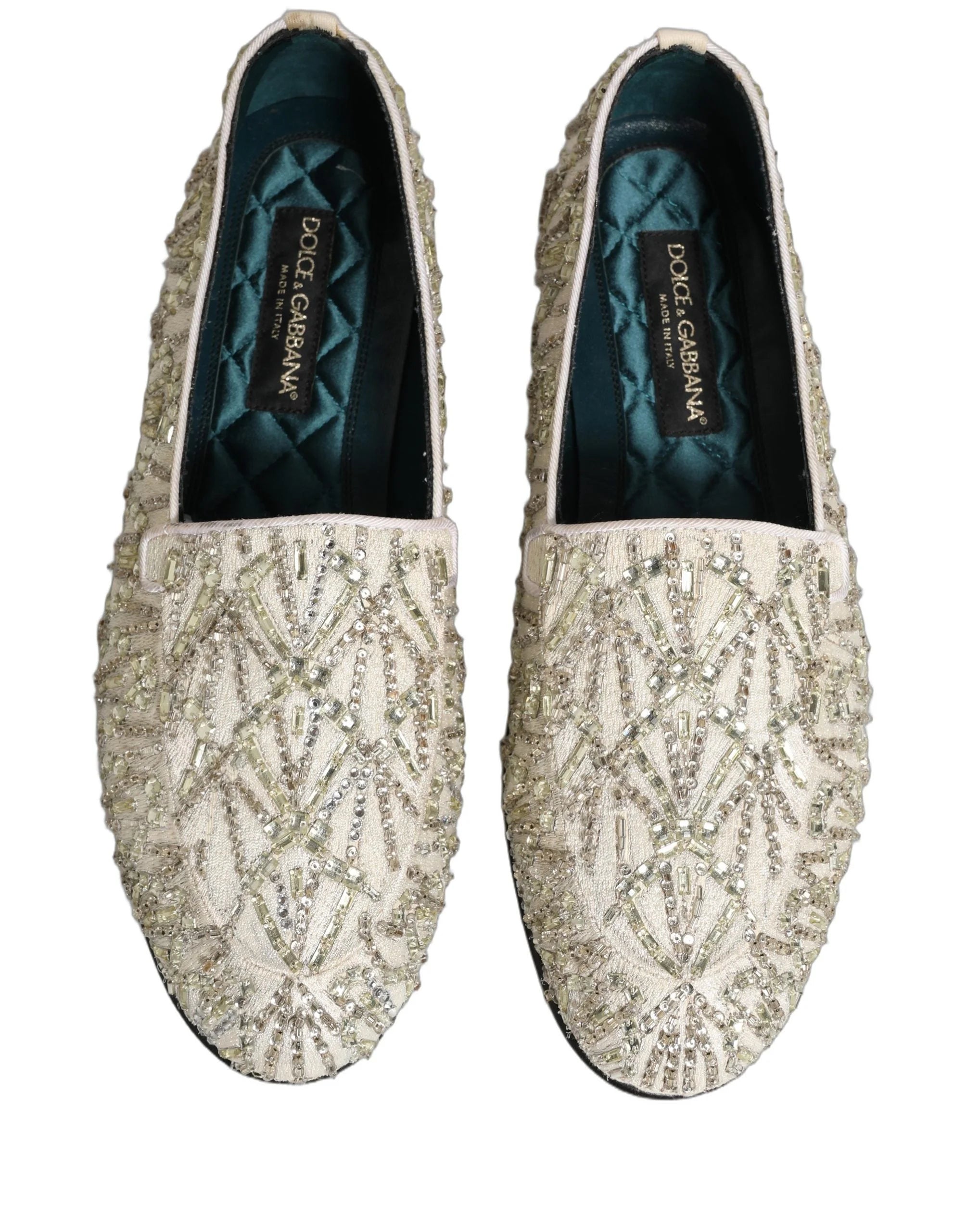 Dolce & Gabbana White Velvet Embroidered Dress Loafers Shoes - EU43/US10