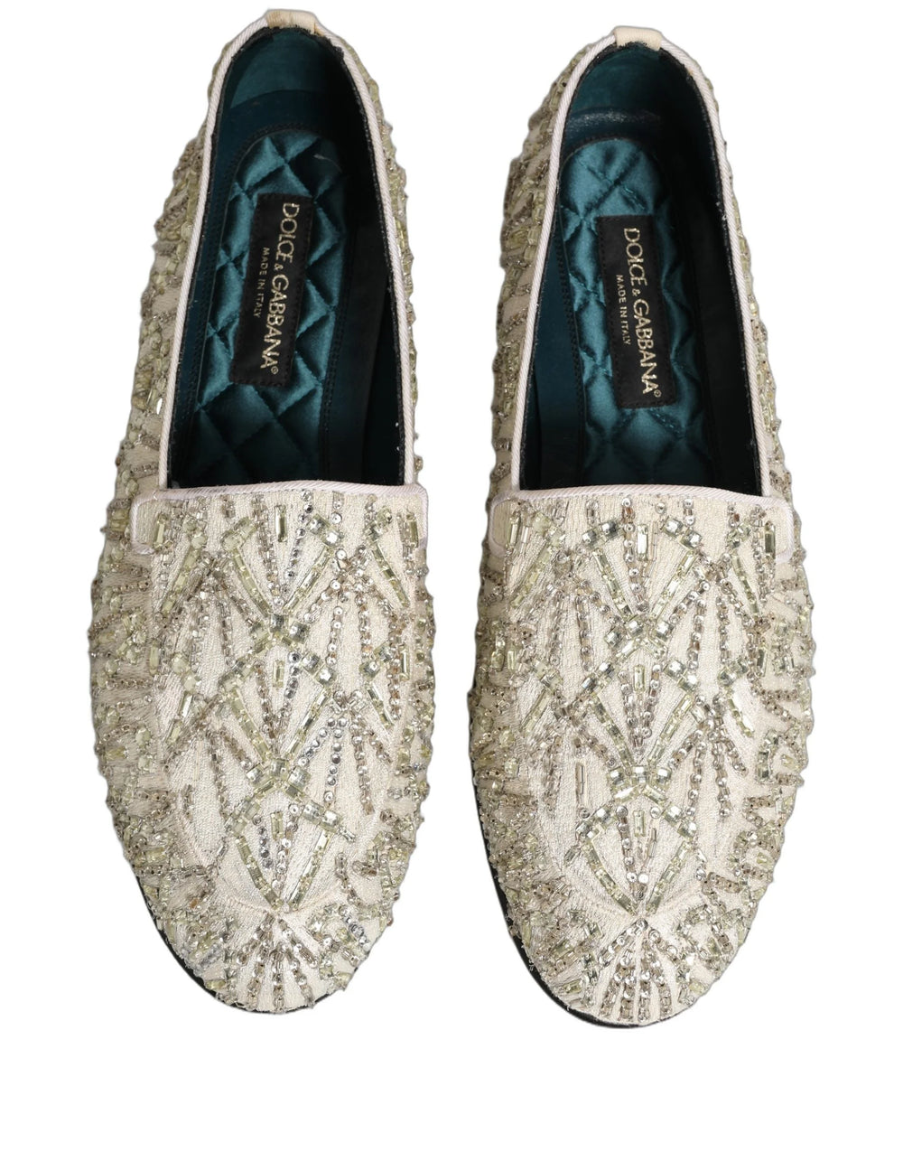 Dolce & Gabbana White Velvet Embroidered Dress Loafers Shoes - EU43/US10