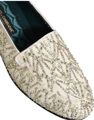 Dolce & Gabbana White Velvet Embroidered Dress Loafers Shoes - EU43/US10