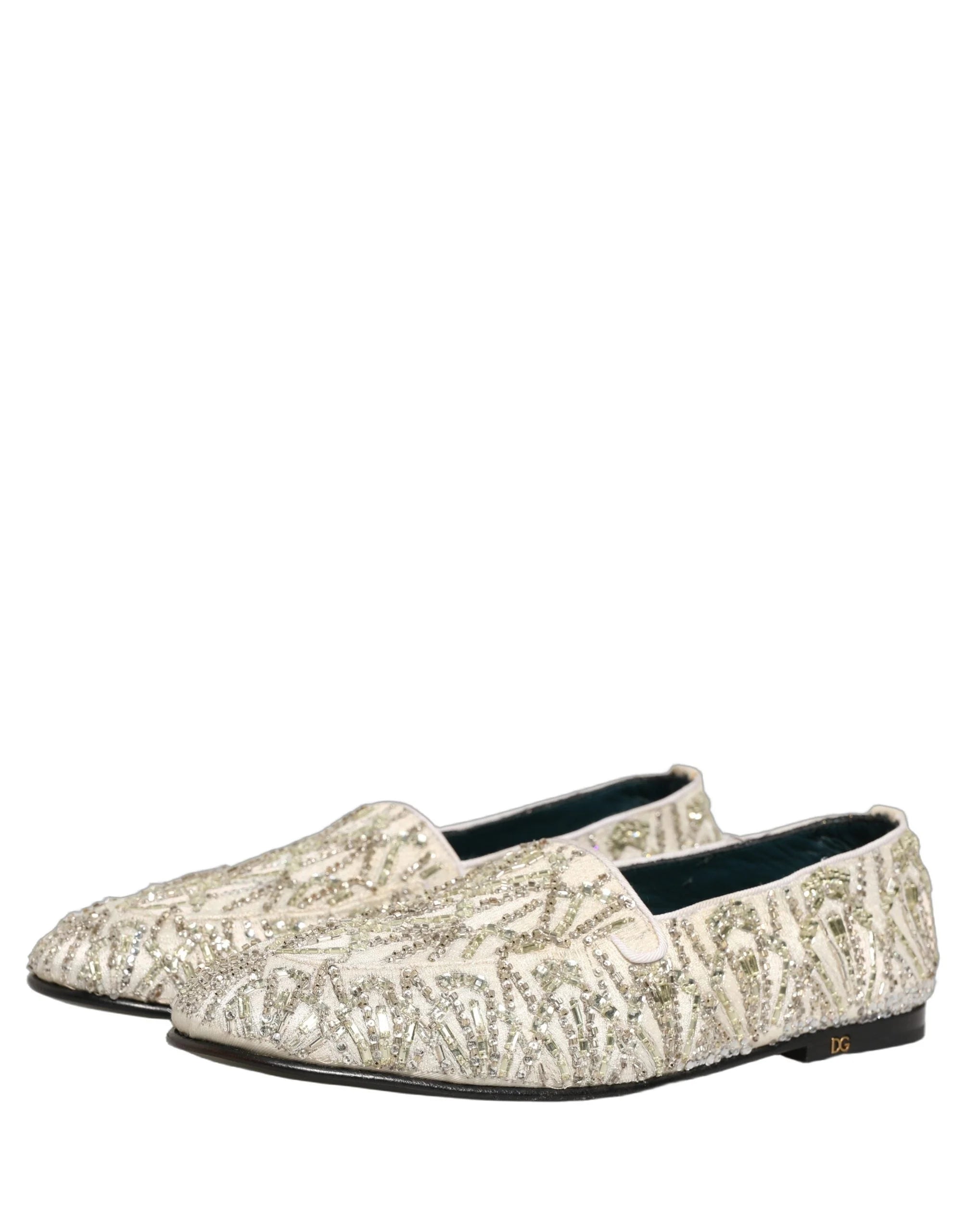 Dolce & Gabbana White Velvet Embroidered Dress Loafers Shoes - EU43/US10