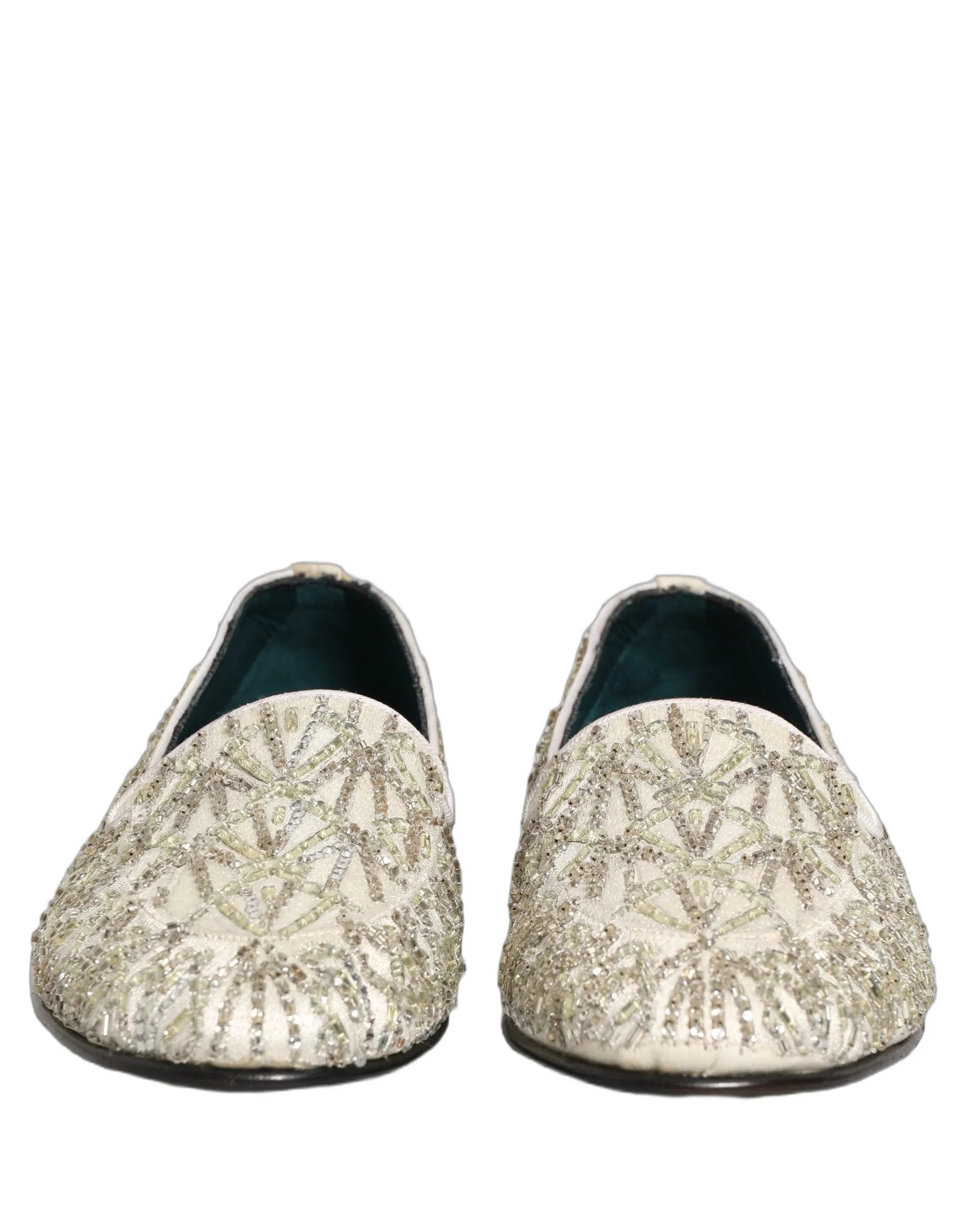 Dolce & Gabbana White Velvet Embroidered Dress Loafers Shoes - EU43/US10