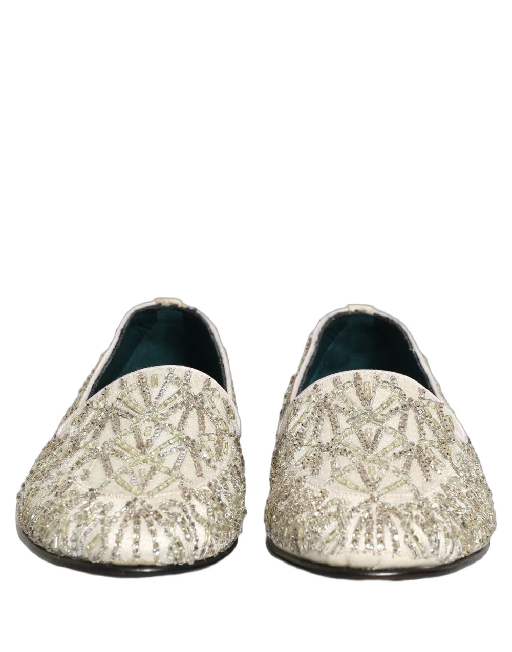 Dolce & Gabbana White Velvet Embroidered Dress Loafers Shoes - EU43/US10