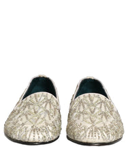Dolce & Gabbana White Velvet Embroidered Dress Loafers Shoes - EU43/US10