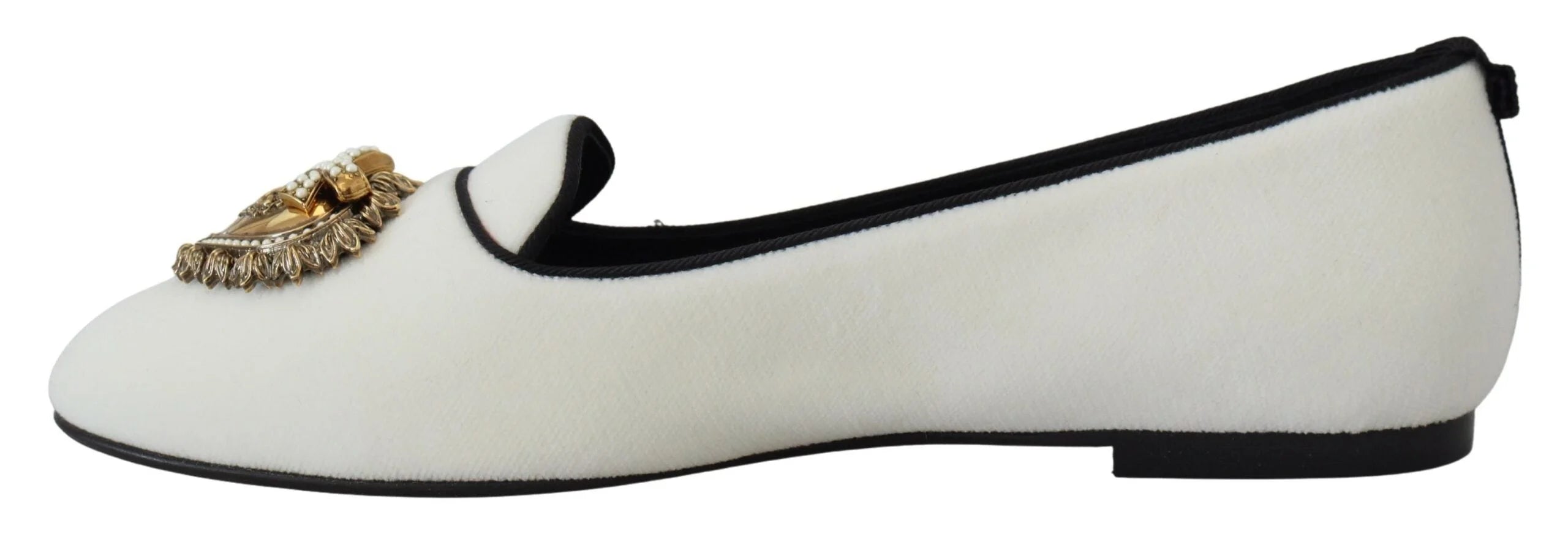 Dolce & Gabbana White Velvet Slip Ons Loafers Flats Shoes - Flats
