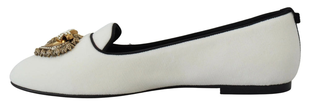 Dolce & Gabbana White Velvet Slip Ons Loafers Flats Shoes - Flats