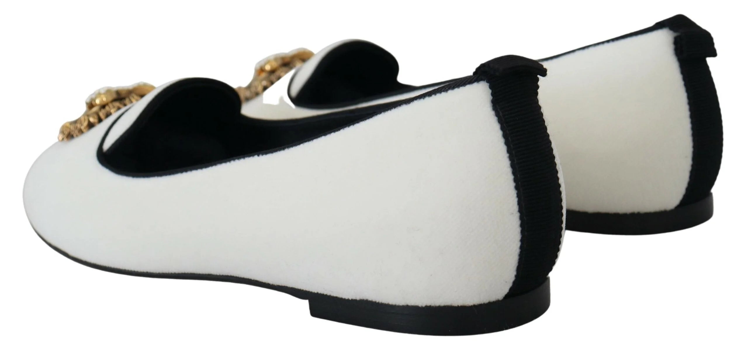 Dolce & Gabbana White Velvet Slip Ons Loafers Flats Shoes - Flats