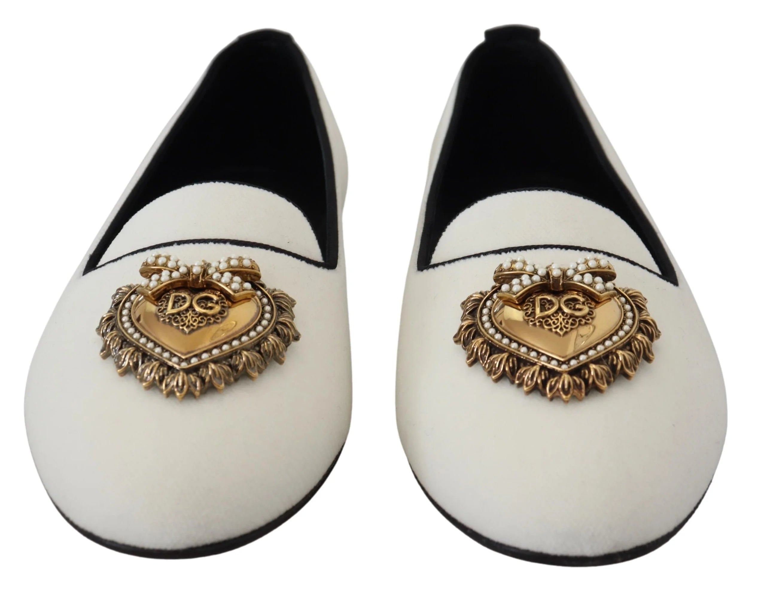 Dolce & Gabbana White Velvet Slip Ons Loafers Flats Shoes - Flats