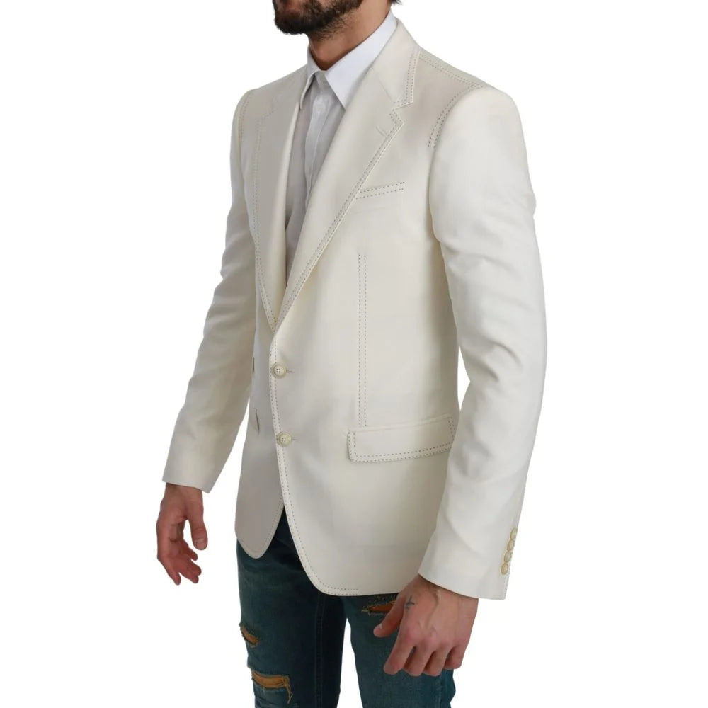 Dolce & Gabbana White Virgin Wool Blazer - IT46 | S