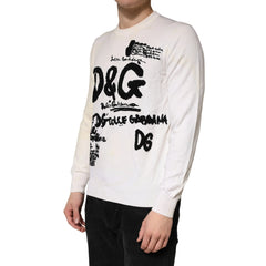 Dolce & Gabbana White Virgin Wool Graphic Logo Crewneck Sweater - IT50 | L