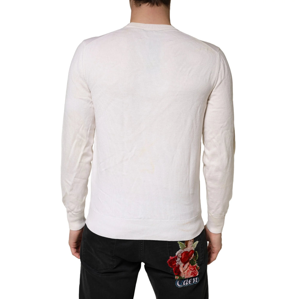 Dolce & Gabbana White Virgin Wool Graphic Logo Crewneck Sweater - IT50 | L