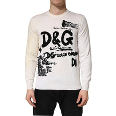 Dolce & Gabbana White Virgin Wool Graphic Logo Crewneck Sweater - IT50 | L