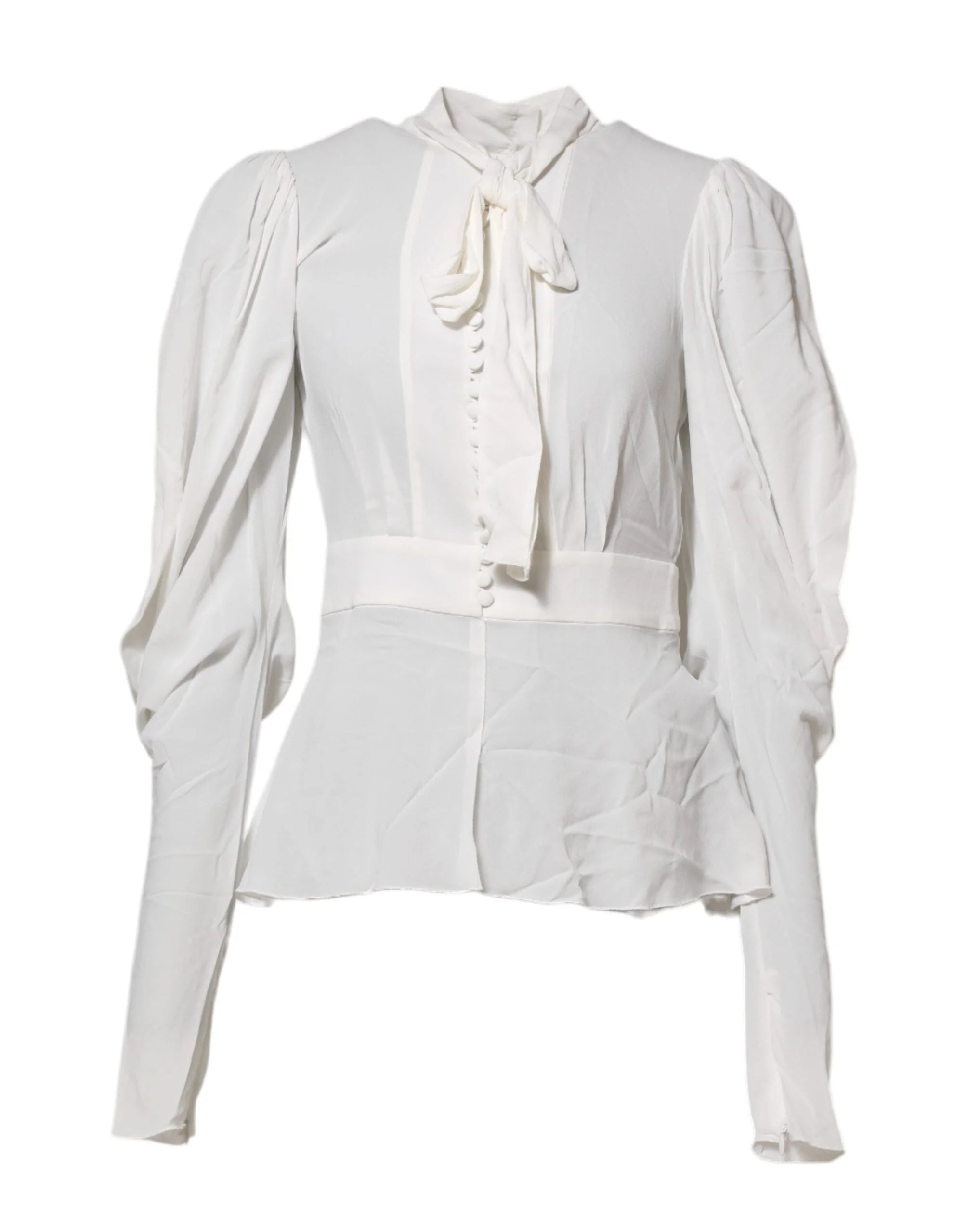 Dolce & Gabbana White Viscose Ascot Collar Long Sleeves Top - IT38 | XS - Blouses
