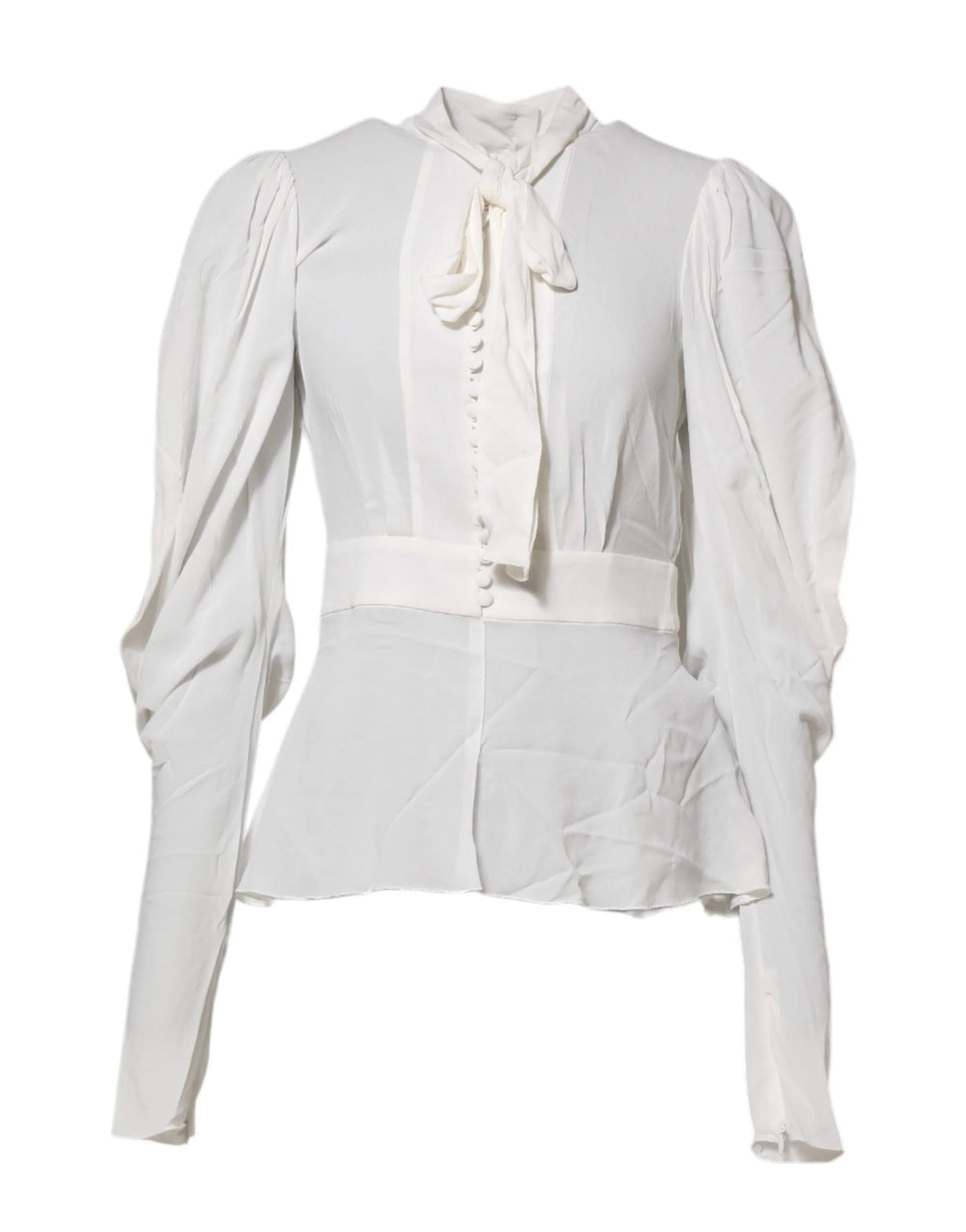 Dolce & Gabbana White Viscose Ascot Collar Long Sleeves Top - IT38 | XS - Blouses