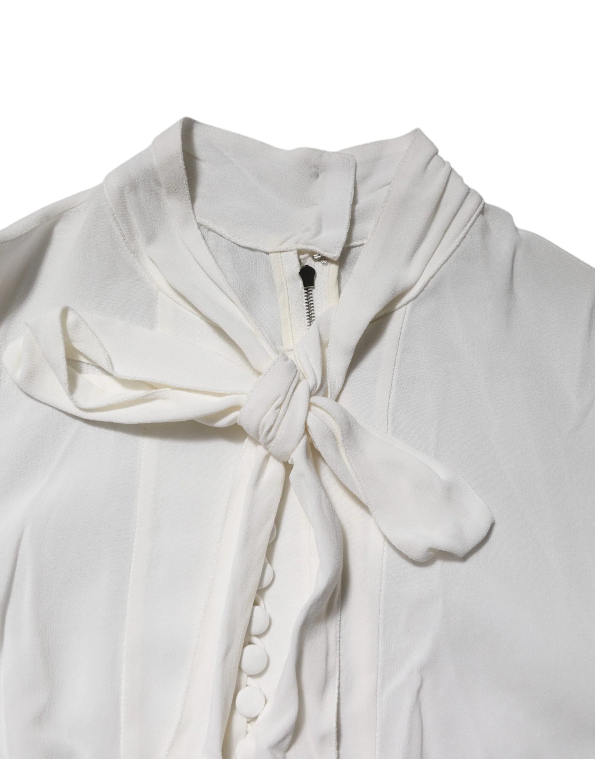 Dolce & Gabbana White Viscose Ascot Collar Long Sleeves Top - IT38 | XS - Blouses