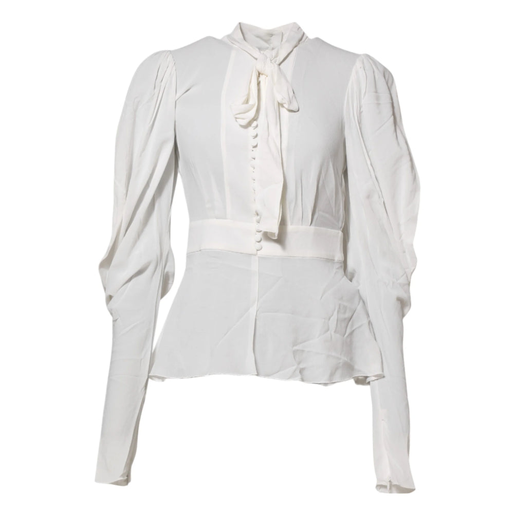 Dolce & Gabbana White Viscose Ascot Collar Long Sleeves Top - IT38 | XS - Blouses
