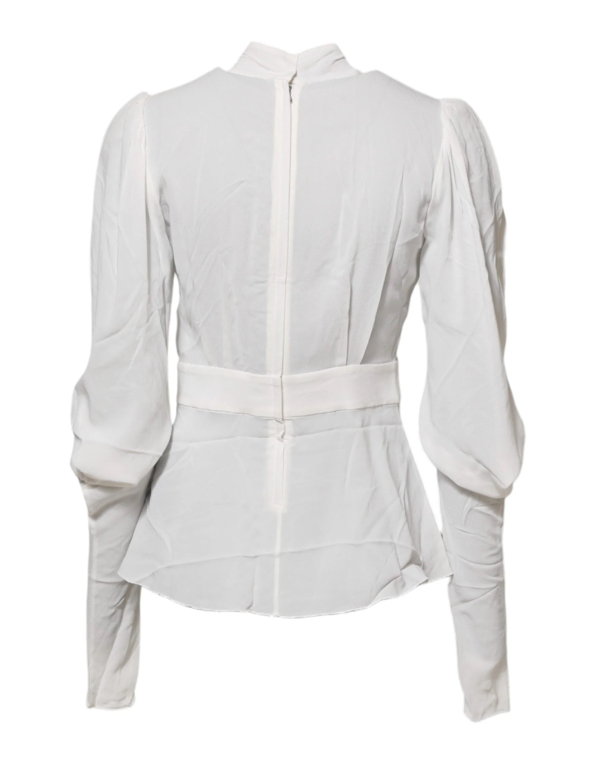 Dolce & Gabbana White Viscose Ascot Collar Long Sleeves Top - IT38 | XS - Blouses