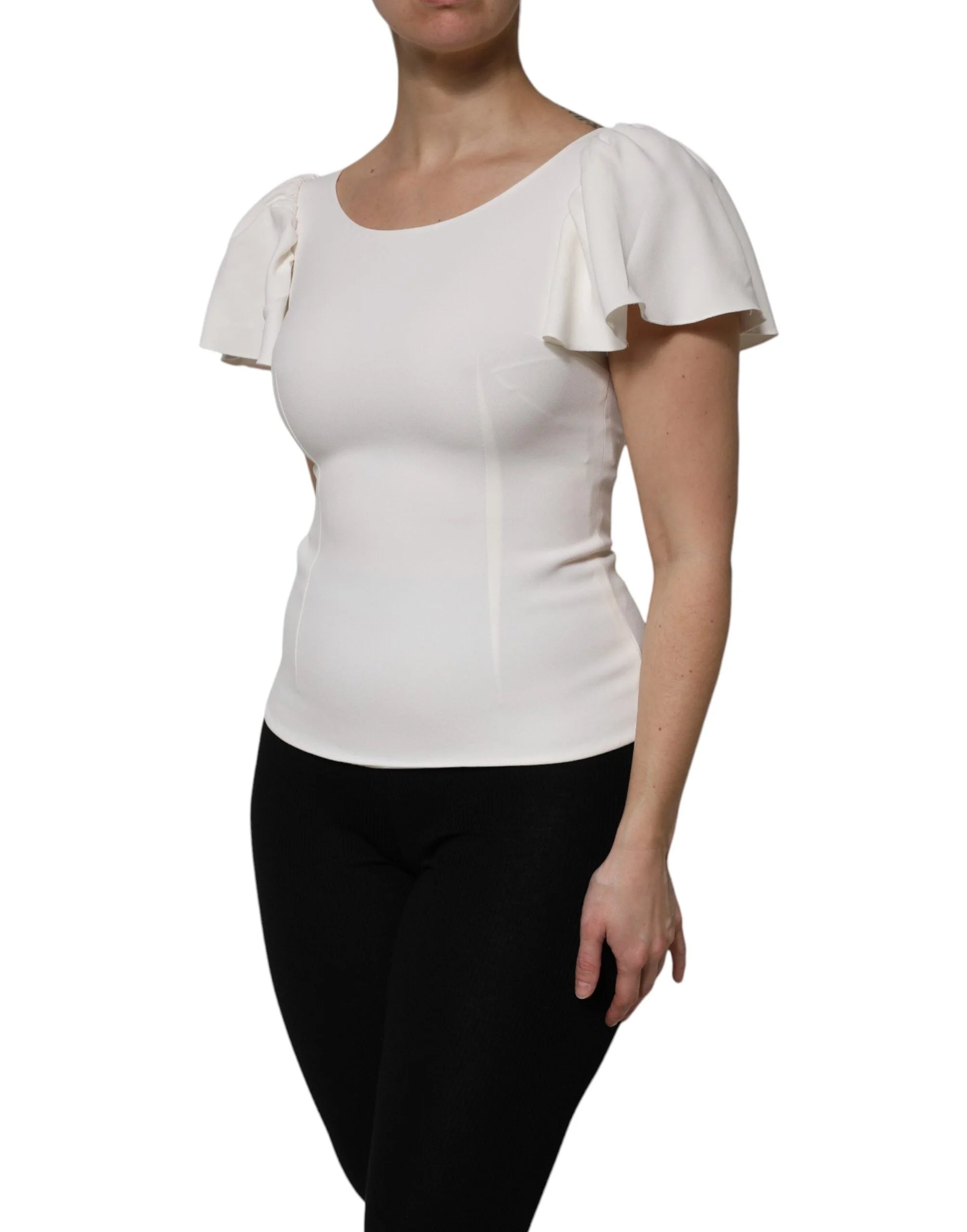 Dolce & Gabbana White Viscose Round Neck Short Sleeves Top - IT38 | XS - Blouses