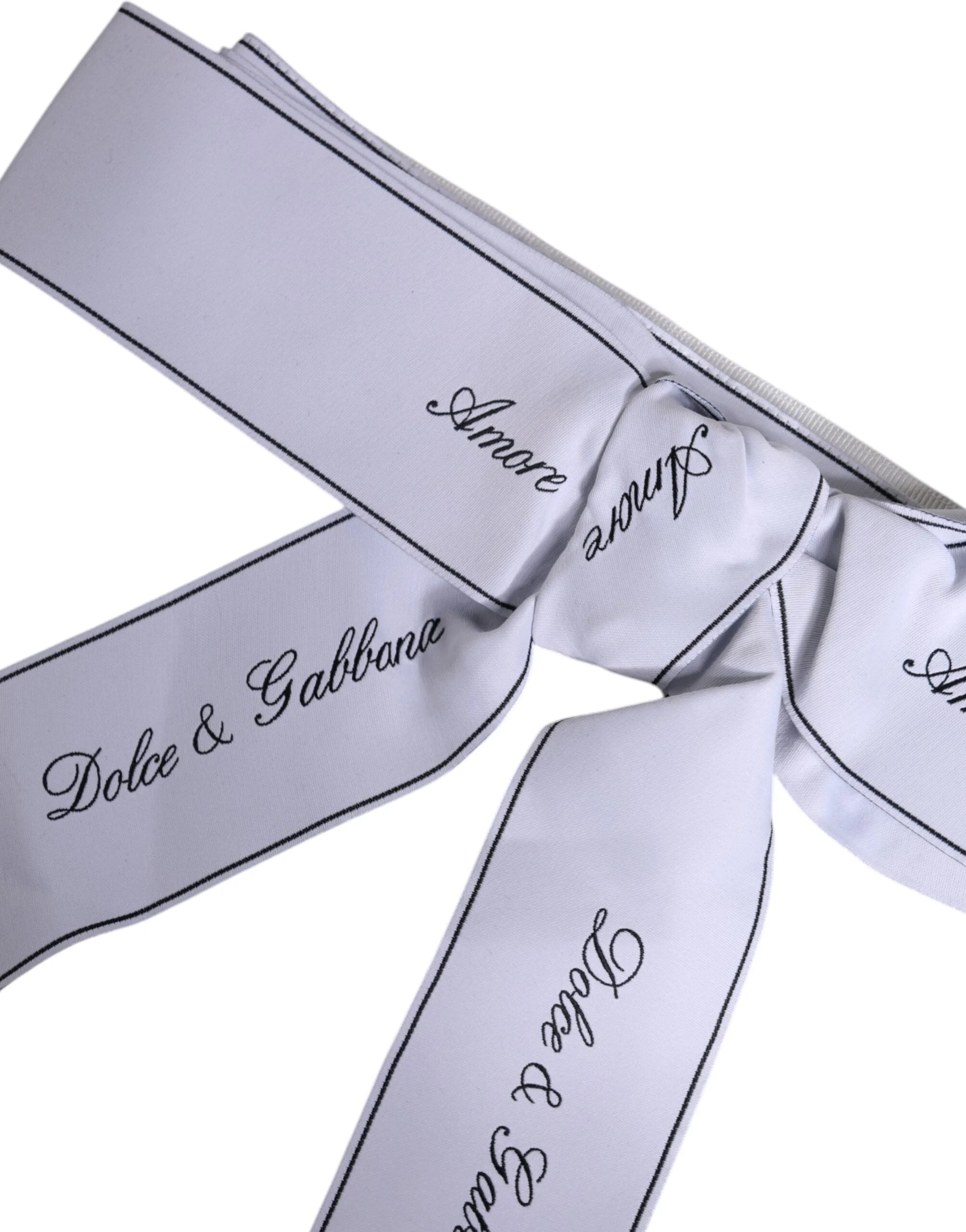 Dolce & Gabbana White Waist Ribbon Wide Bow Logo Belt - IT40|S - Belts