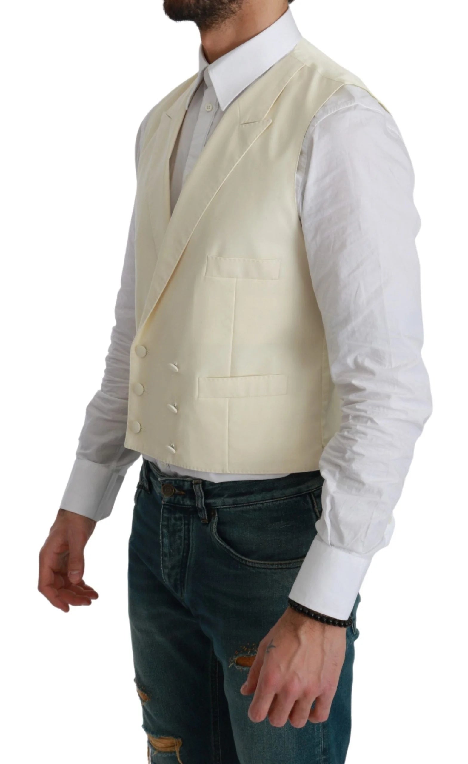Dolce & Gabbana White Waistcoat Formal Wool Vest - Vests