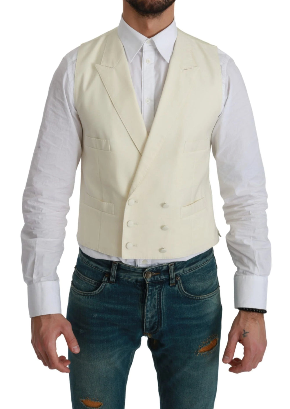 Dolce & Gabbana White Waistcoat Formal Wool Vest - Vests