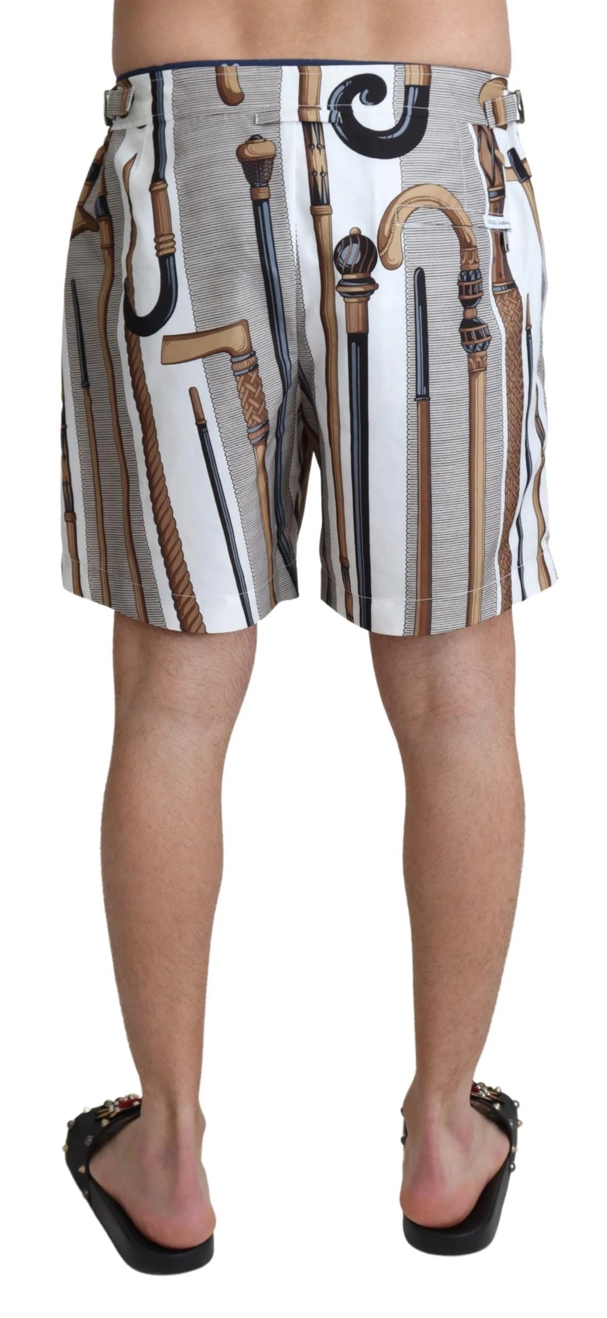 Dolce & Gabbana White Walking Stick Beachwear Shorts Swimshorts - IT48 | M - Swim Boxers
