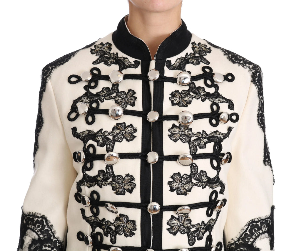 Dolce & Gabbana White Wool Black Floral Baroque Jacket - IT36 | XS - Coats & Jackets