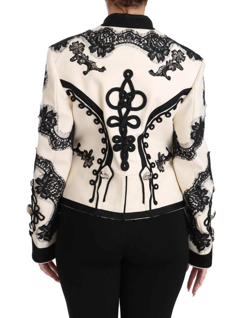 Dolce & Gabbana White Wool Black Floral Baroque Jacket - IT36 | XS - Coats & Jackets