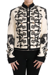 Dolce & Gabbana White Wool Black Floral Baroque Jacket - IT36 | XS - Coats & Jackets