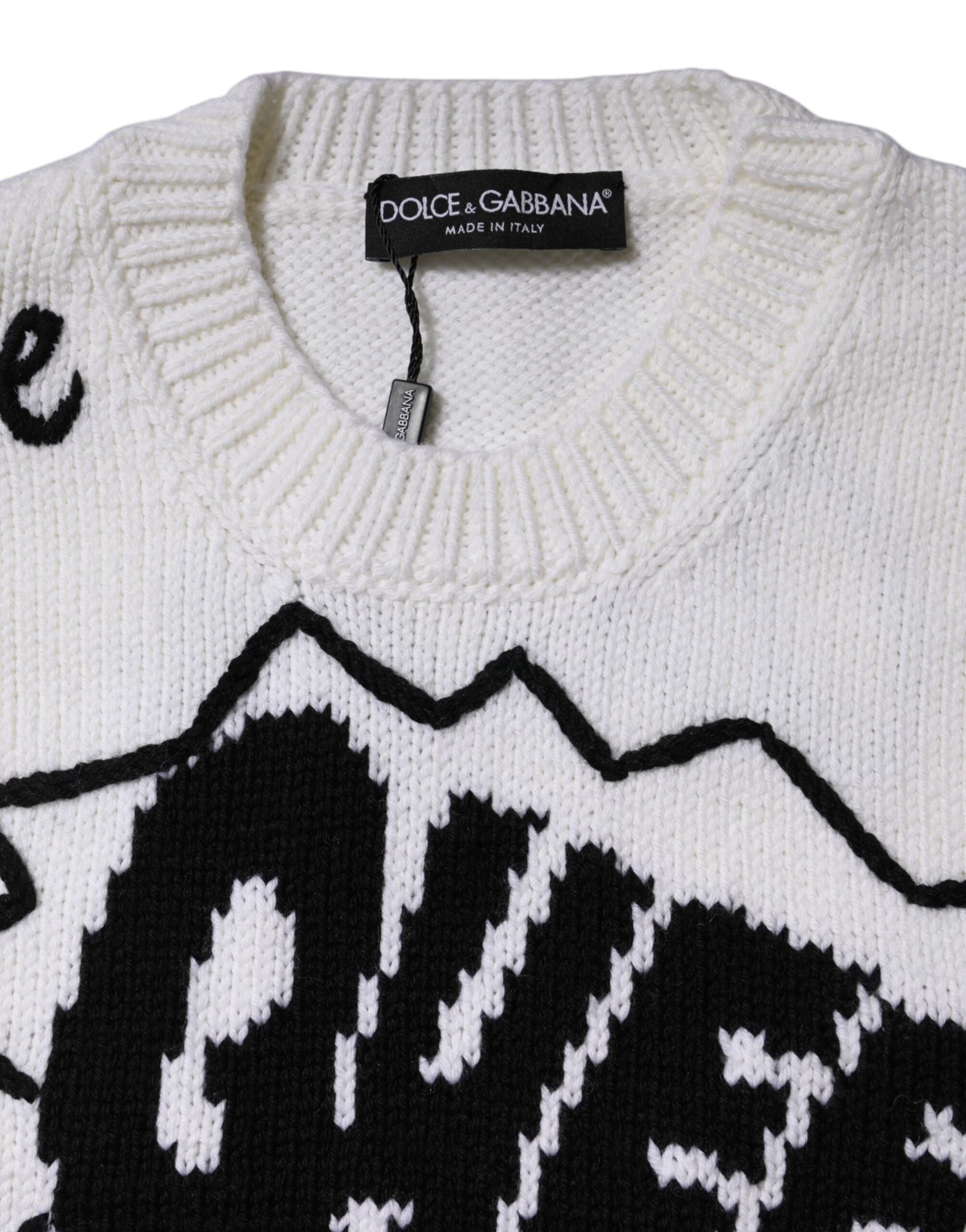 Dolce & Gabbana White Wool Knit Crew Neck Pullover Sweater - Sweaters