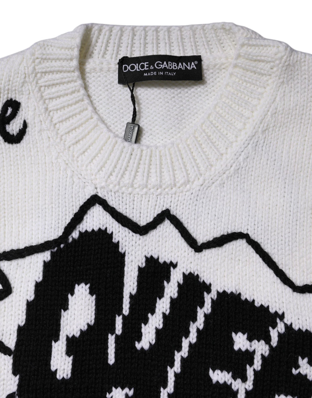 Dolce & Gabbana White Wool Knit Crew Neck Pullover Sweater - Sweaters