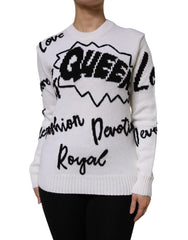 Dolce & Gabbana White Wool Knit Crew Neck Pullover Sweater - Sweaters