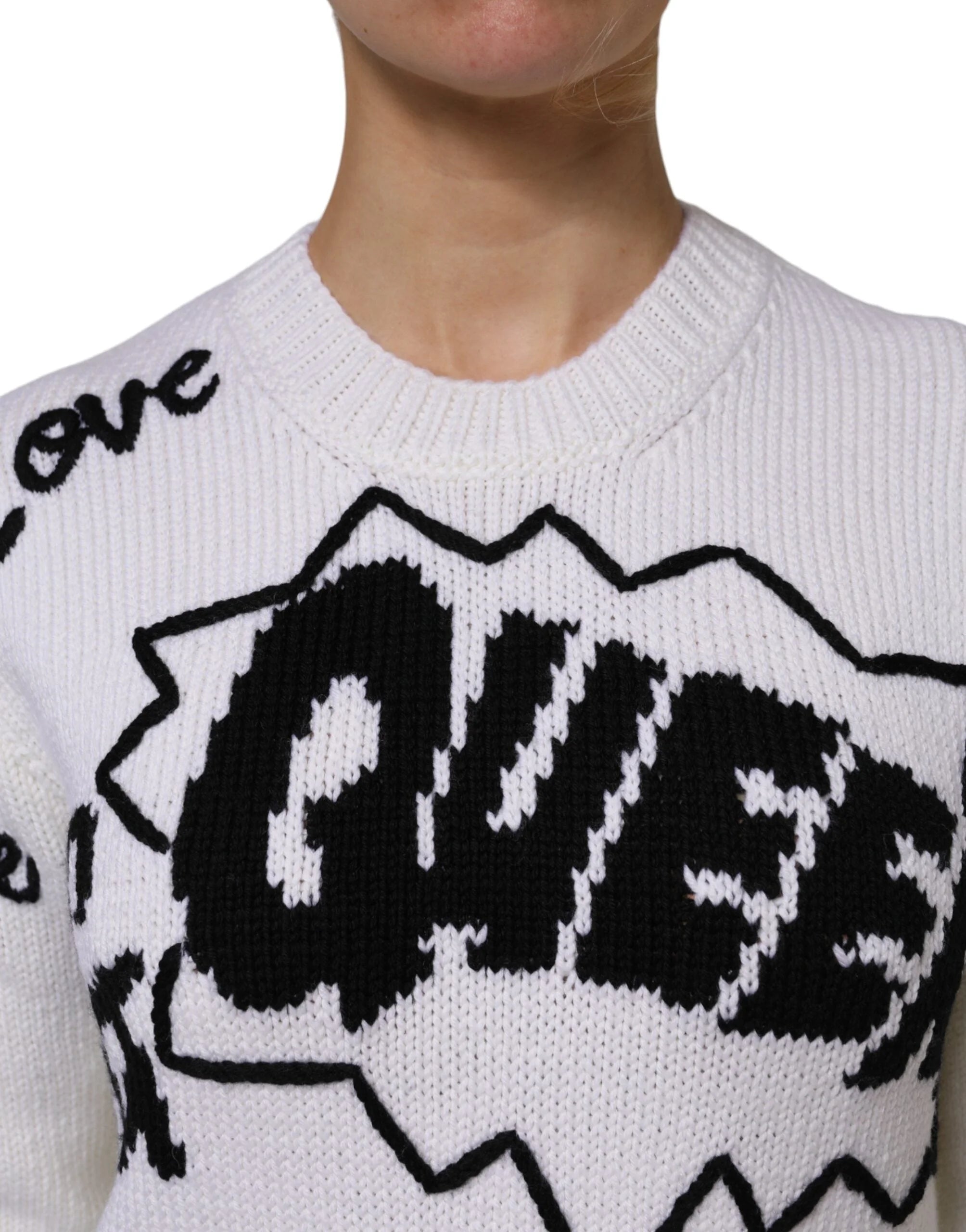 Dolce & Gabbana White Wool Knit Crew Neck Pullover Sweater - Sweaters