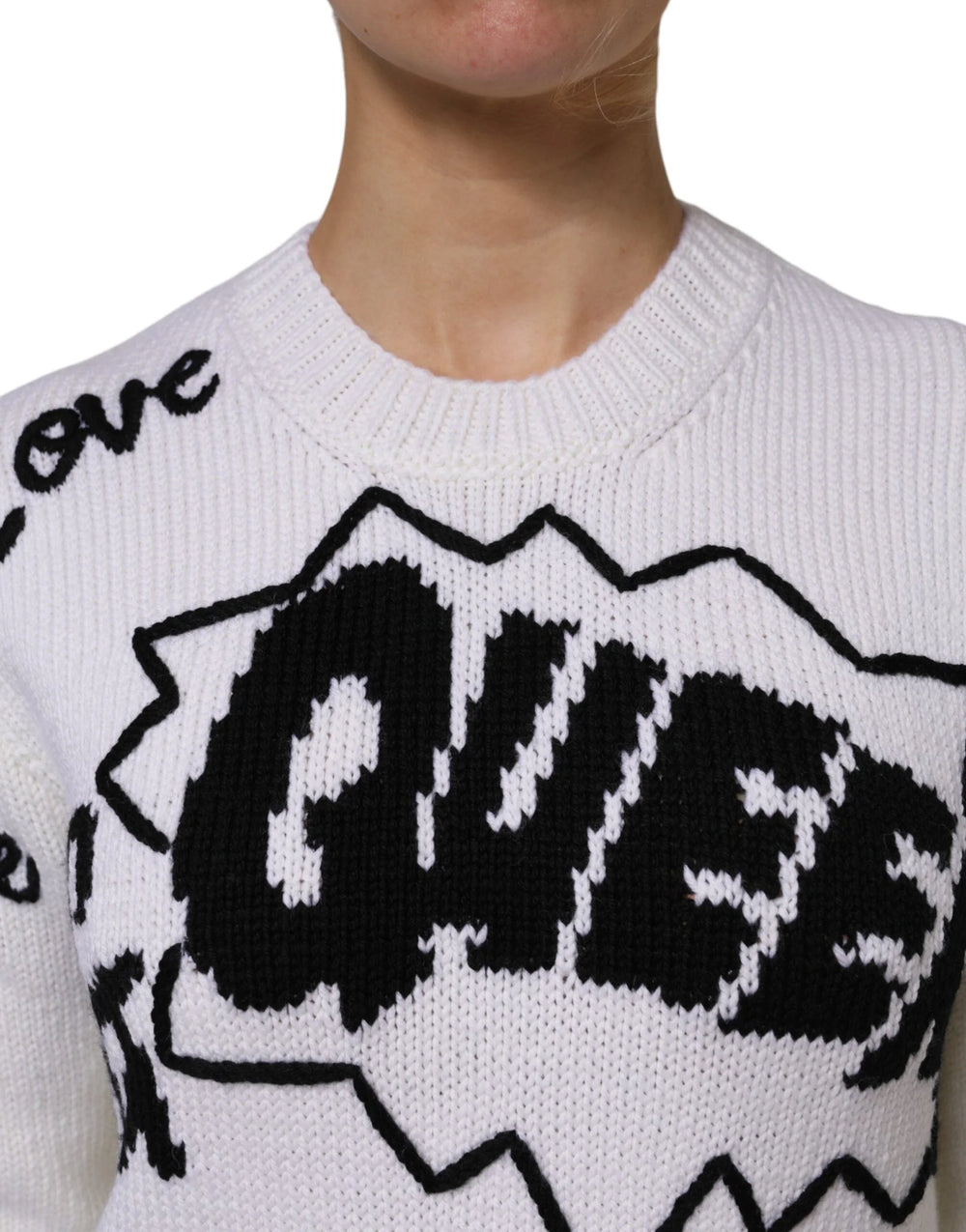 Dolce & Gabbana White Wool Knit Crew Neck Pullover Sweater - Sweaters