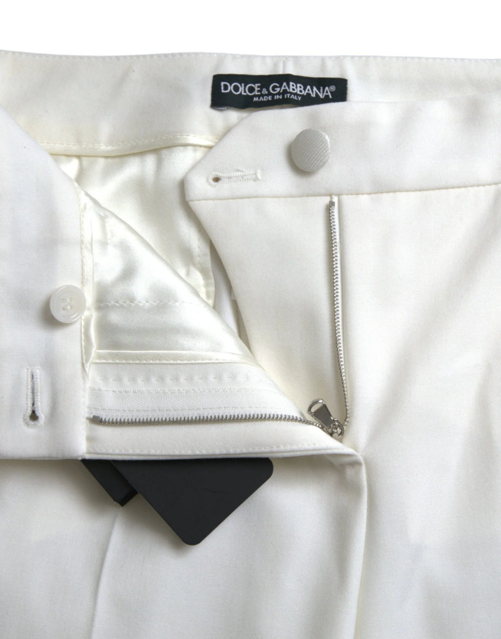 Dolce & Gabbana White Wool Mid Waist Tapered Pants - IT38 | XS - Trousers