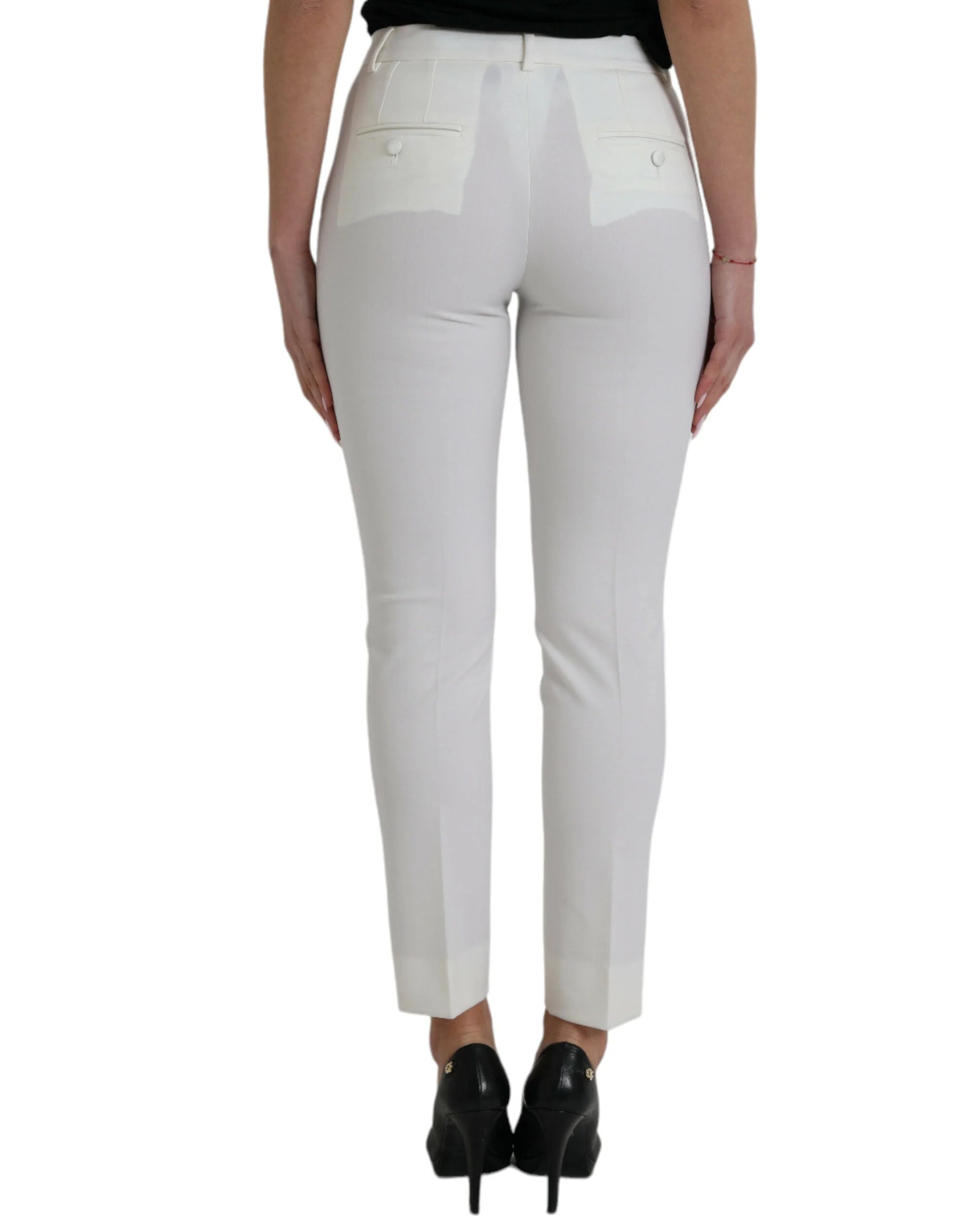 Dolce & Gabbana White Wool Mid Waist Tapered Pants - IT38 | XS - Trousers