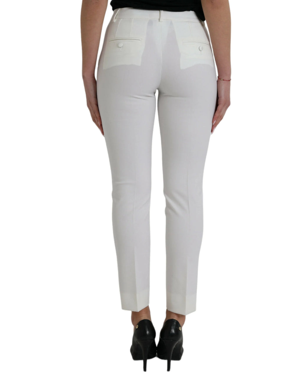 Dolce & Gabbana White Wool Mid Waist Tapered Pants - IT38 | XS - Trousers