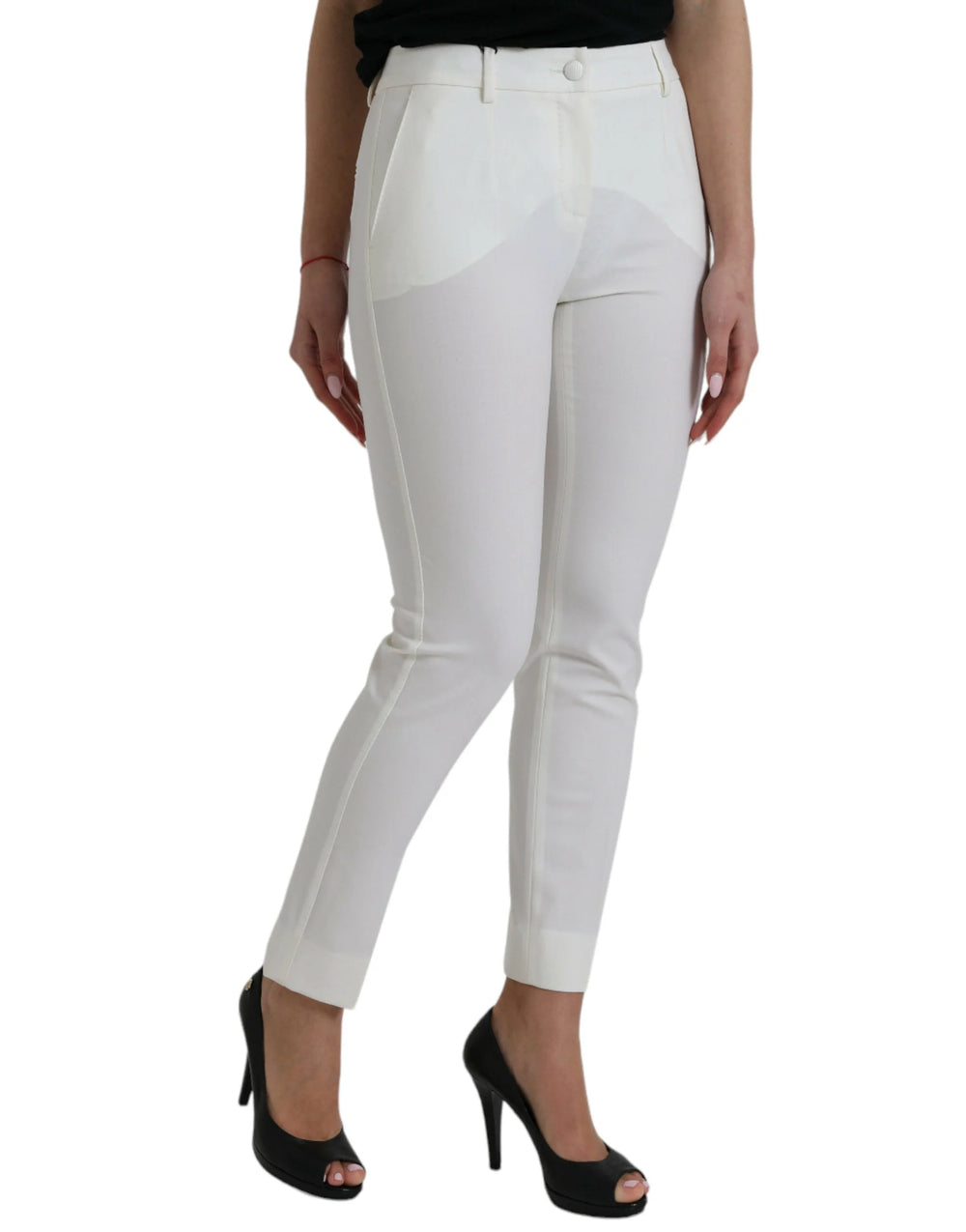 Dolce & Gabbana White Wool Mid Waist Tapered Pants - IT38 | XS - Trousers