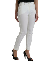 Dolce & Gabbana White Wool Mid Waist Tapered Pants - IT38 | XS - Trousers