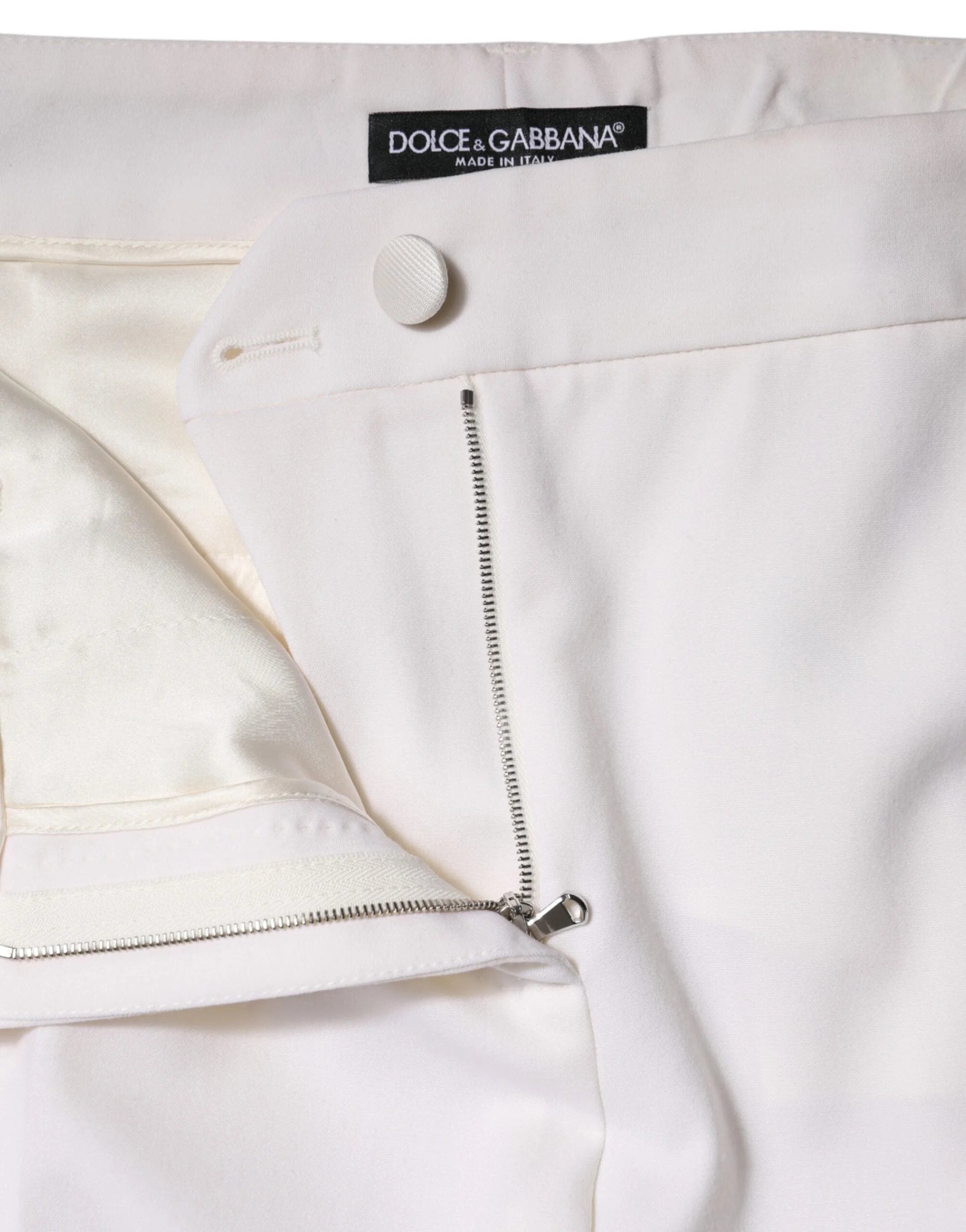 Dolce & Gabbana White Wool Mid Waist Tapered Pants - IT46|XL - Trousers